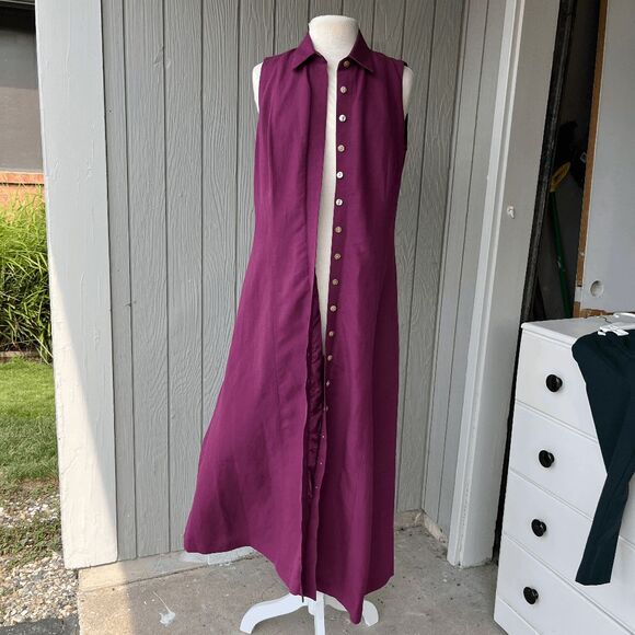Coldwater Creek Linen Button-Down Maxi Dress Large, NWOT, Lined Plum Purple - Picture 1 of 13